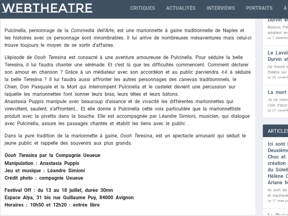 Articles de presse — Compagnie UEUEUE