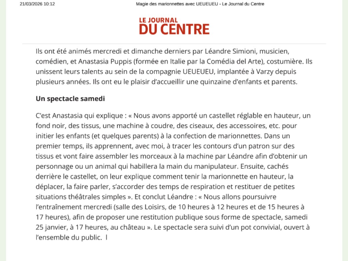 Articles de presse — Compagnie UEUEUE